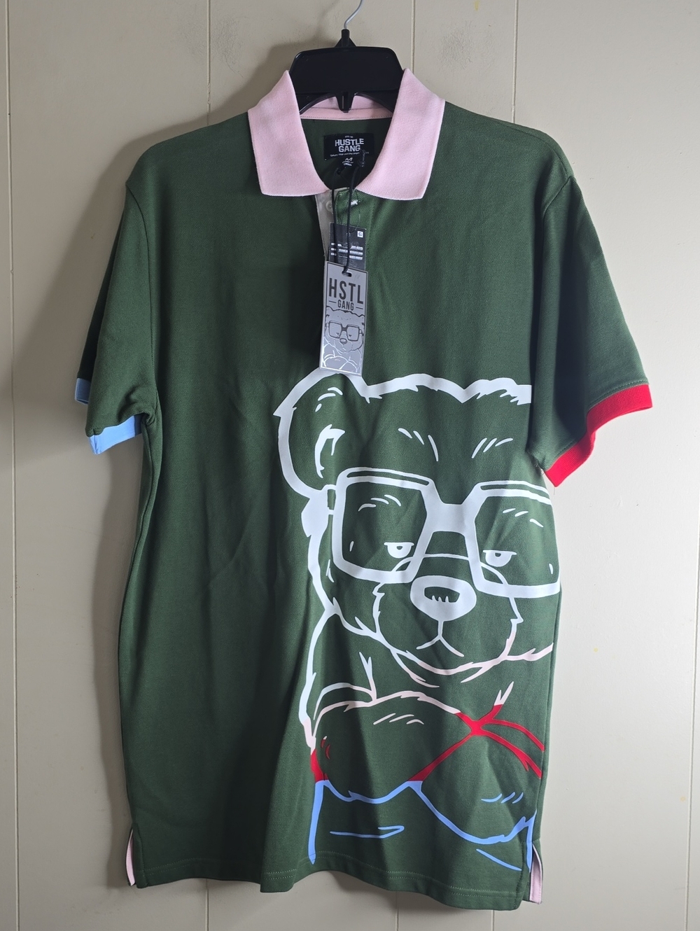 Hustle Gang Cool Bear Polo Shirt Size Medium